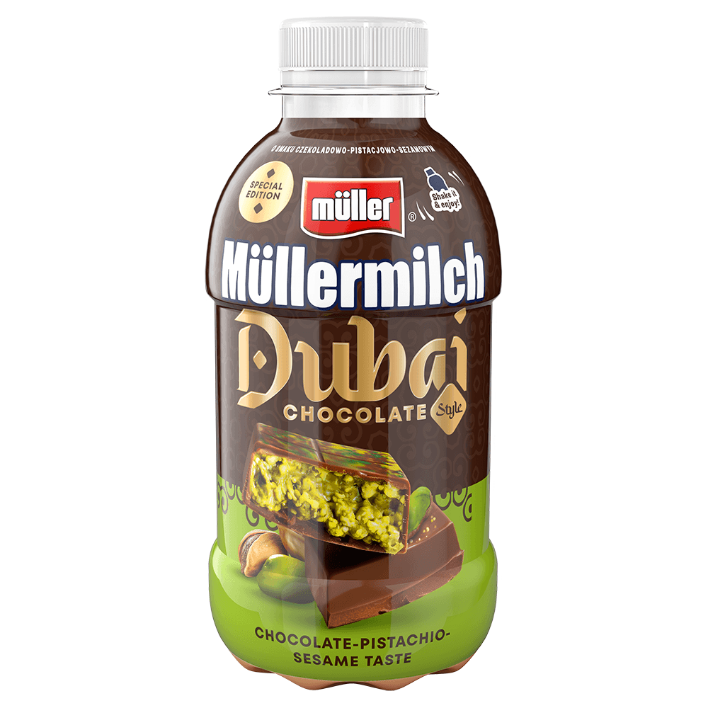 MULLER MULLERMILCH Napoj mleczny o smaku dubajskiej czekolady. 13,48 zl/kg